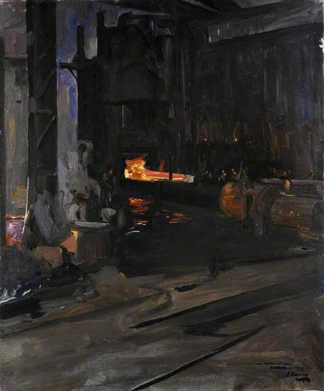 Un canon naval dans la presse hydraulique : Usines d'Elswick, Newcastle upon Tyne - John Lavery image 1 tableau peint à l’huile sur toile