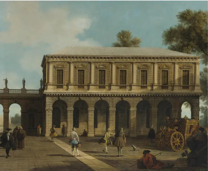 Un Capriccio des prisons de San Marco situé sur une place avec un carrosse et des habitants de la ville - Canaletto image 1 reproduction artisanale de tableau