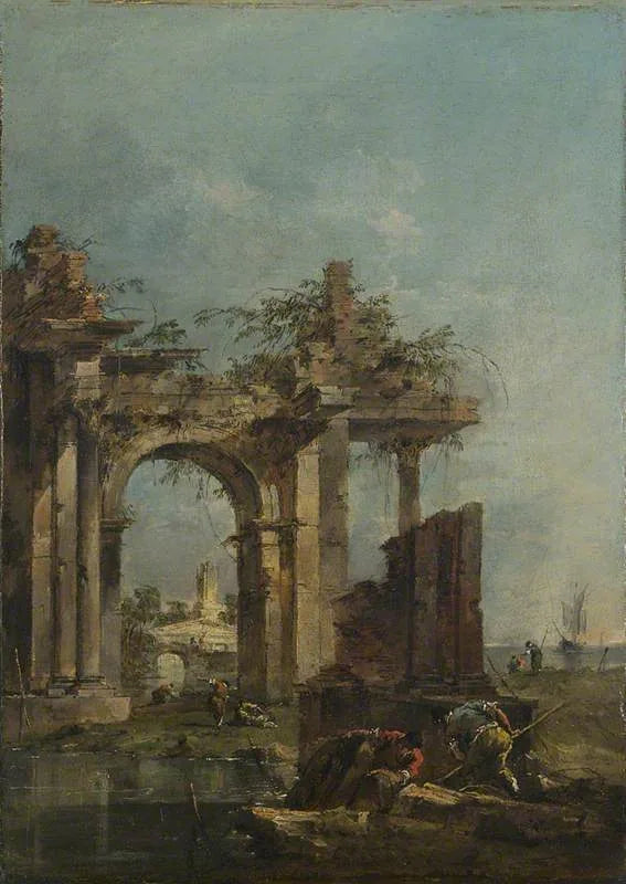 Un caprice avec des ruines au bord de la mer - Francesco Guardi image 1 copie de tableau peinte à la main