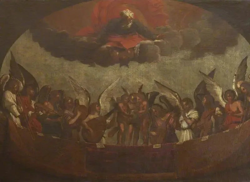 Un chœur d'anges chantant et jouant des instruments de musique avec Dieu le Père au-dessus - Guido Reni image 1 reproduction de peinture à l’huile