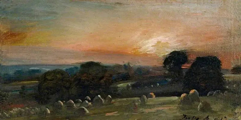 Un champ de foin près d'East Bergholt au coucher du soleil - John Constable image 1 reproduction de peinture à l’huile
