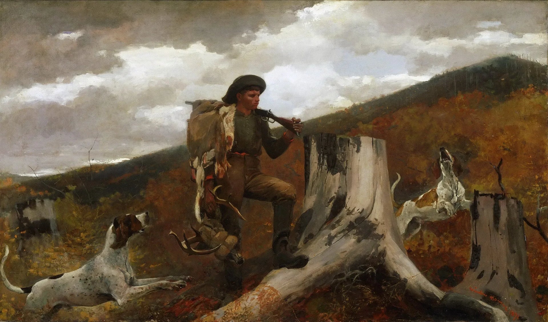 Un chasseur et ses chiens - Winslow Homer image 1 reproduction artisanale de tableau
