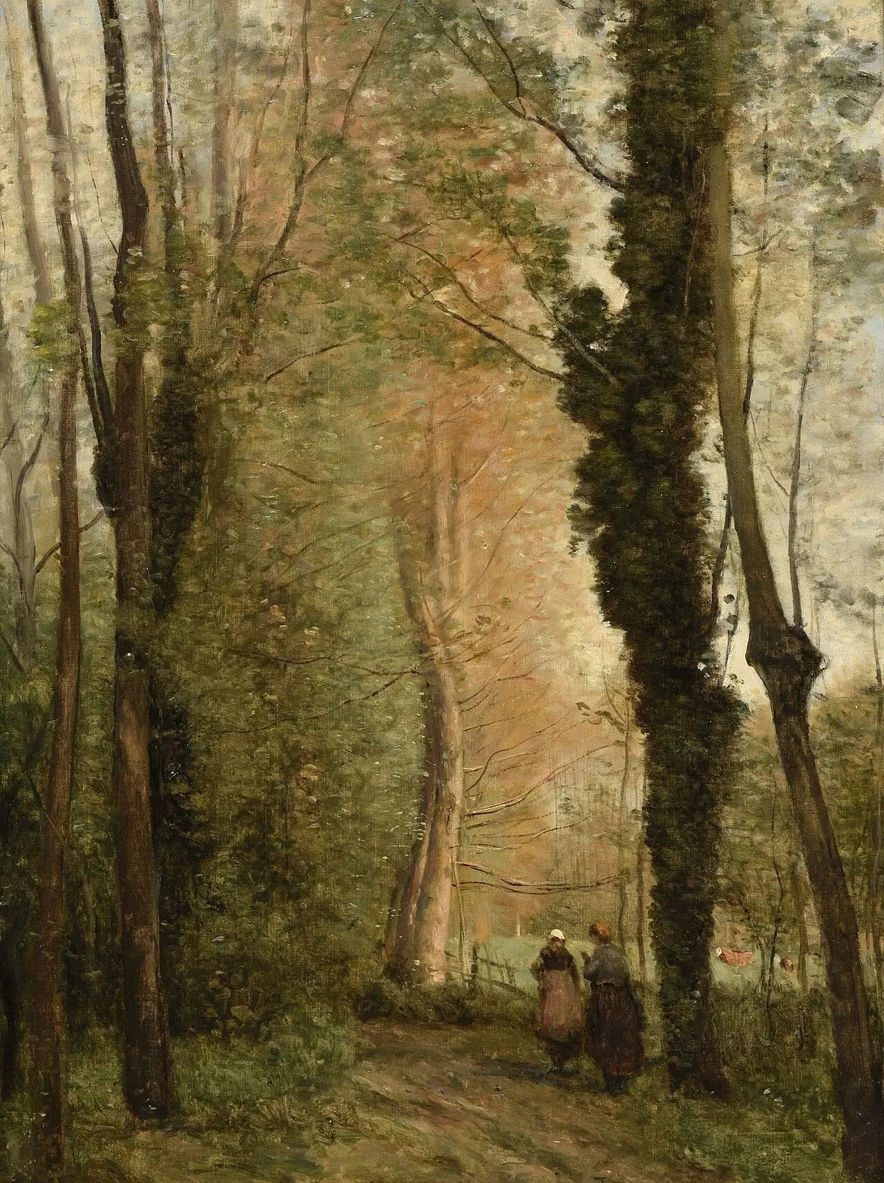 Un chemin sous les arbres au printemps - Jean-Baptiste Camille Corot image 1 reproduction de peinture à l’huile