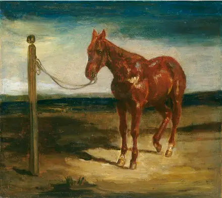 Un cheval attelé à un poteau - Eugène Delacroix image 1 copie de tableau peinte à la main