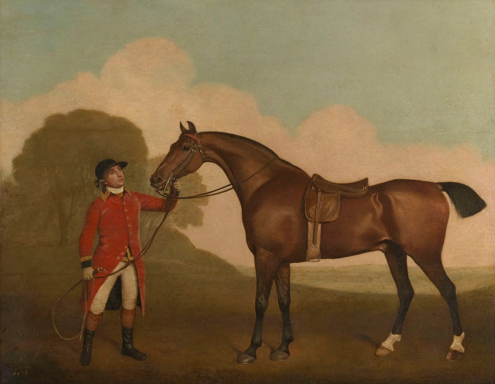 Un cheval bai avec un palefrenier - George Stubbs image 1 copie peinte à la main à l’huile