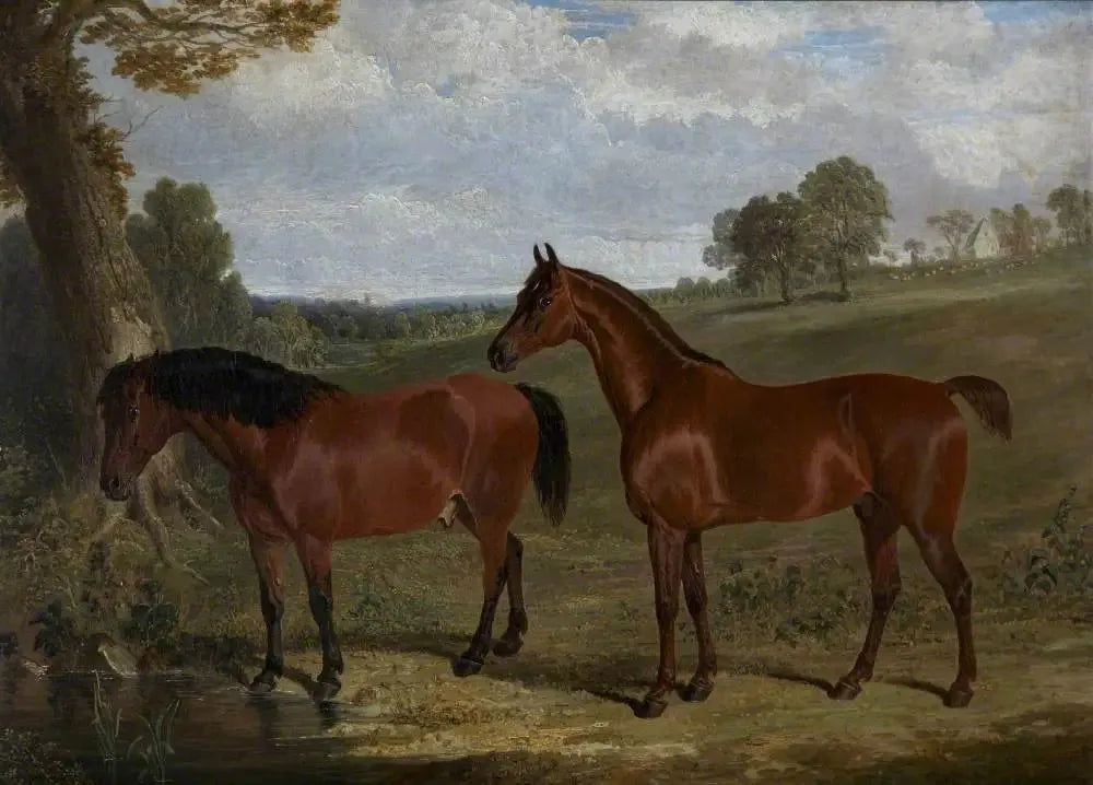 Un cheval bai et un poney dans un paysage - John Frederick Herring, Sr. image 1 tableau peint à l’huile sur toile