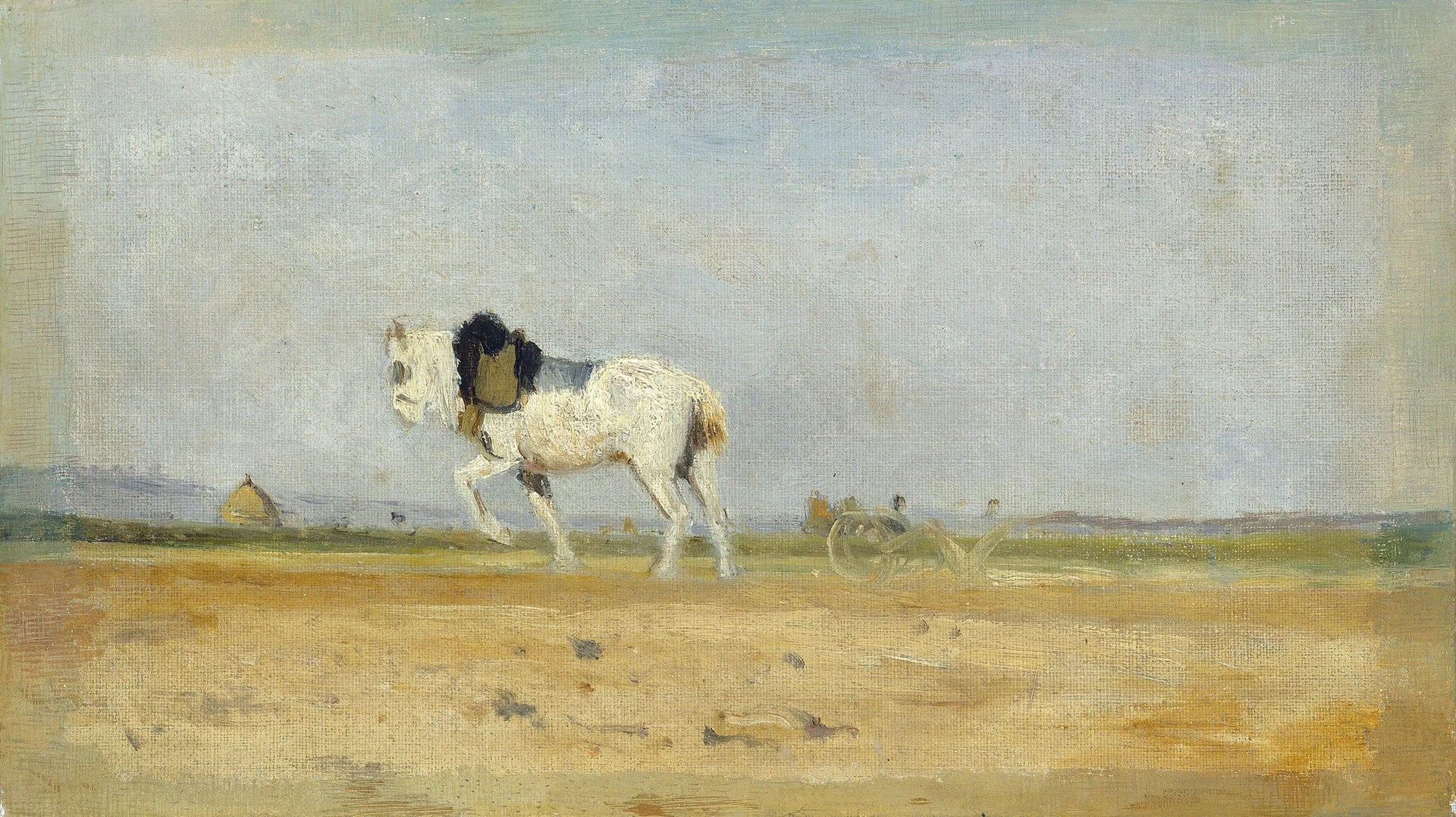 Un cheval de labour dans un champ - Stanislas Lépine image 1 reproduction de peinture à l’huile