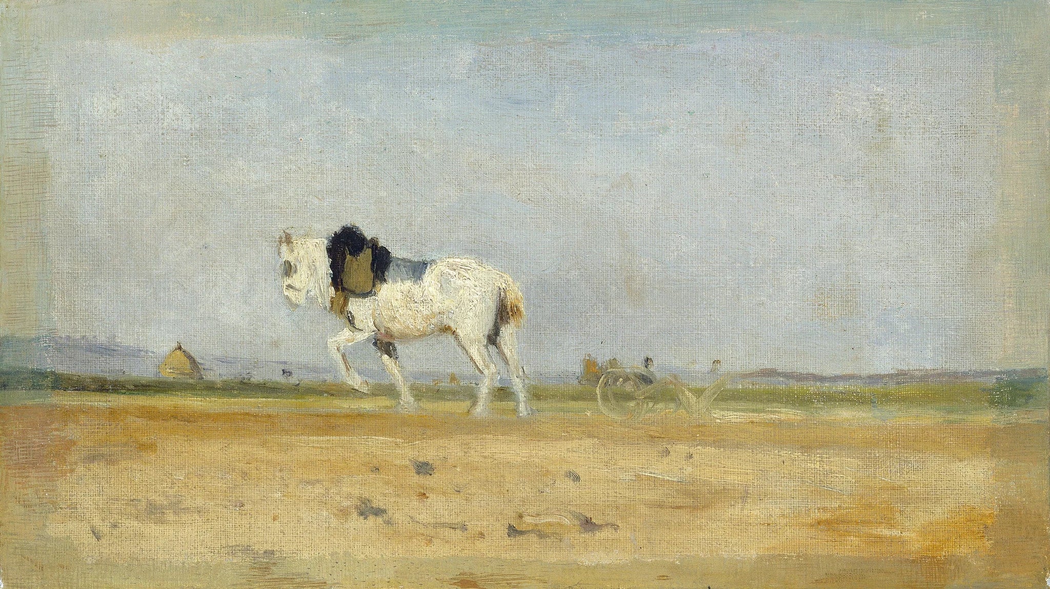 Un cheval de labour dans un champ - Stanislas Lépine image 1 reproduction de peinture à l’huile