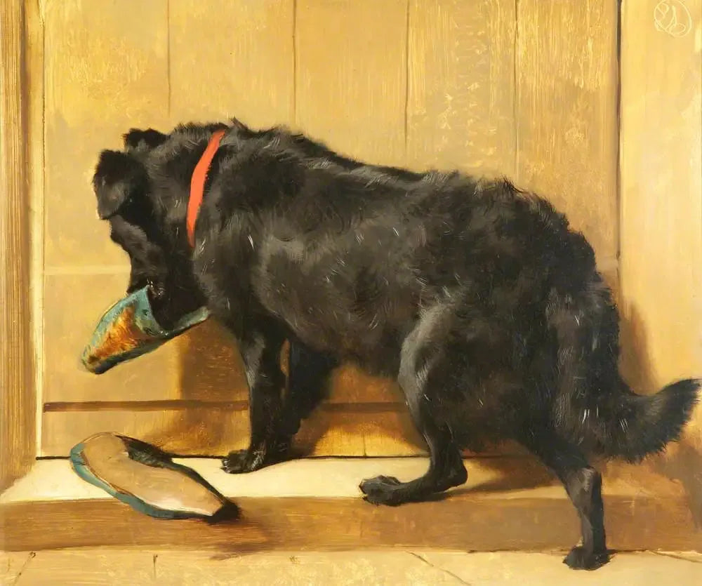 Un chien avec une pantoufle - Edwin Henry Landseer image 1 copie de tableau peinte à la main