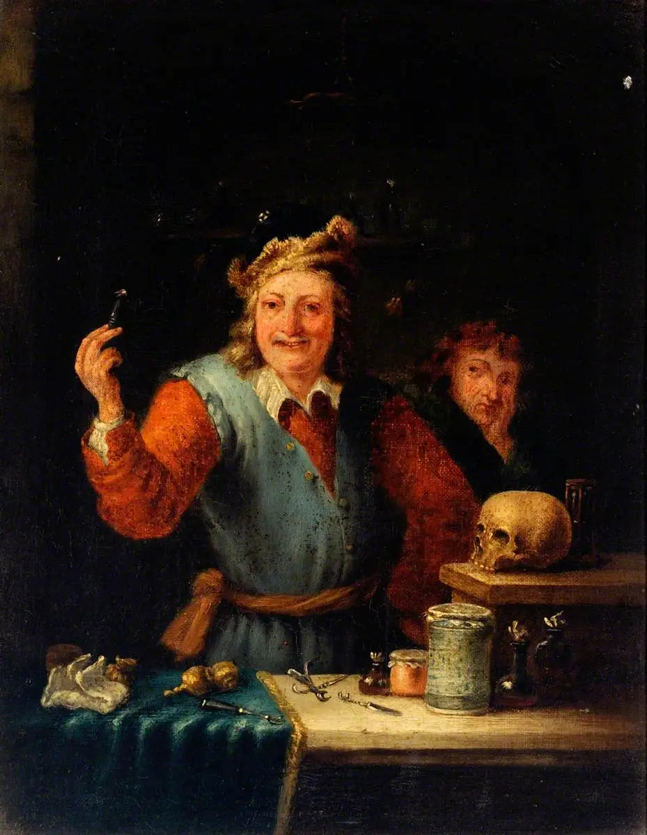 Un chirurgien montre une dent qu'il a extraite - David Teniers le Jeune image 1 reproduction de peinture à l’huile