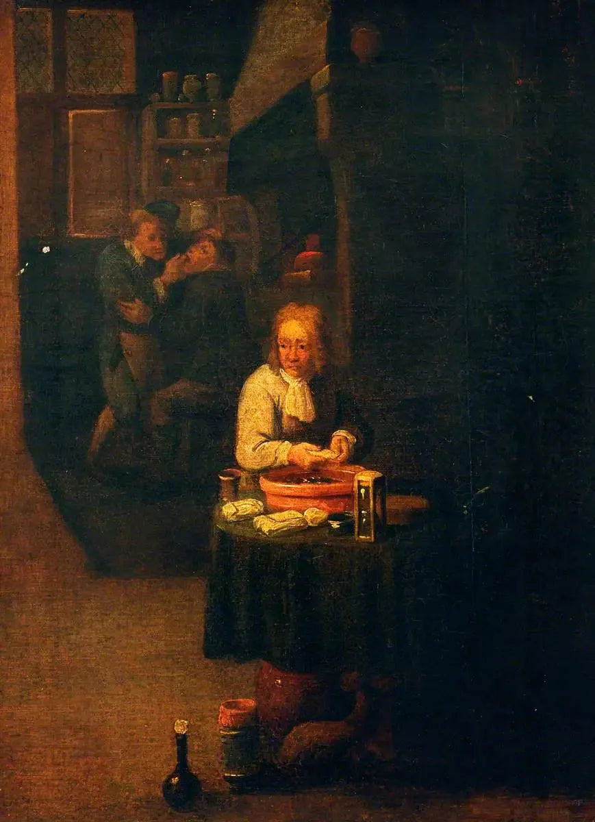 Un chirurgien prépare un plâtre - David Teniers le Jeune image 1 reproduction de peinture à l’huile