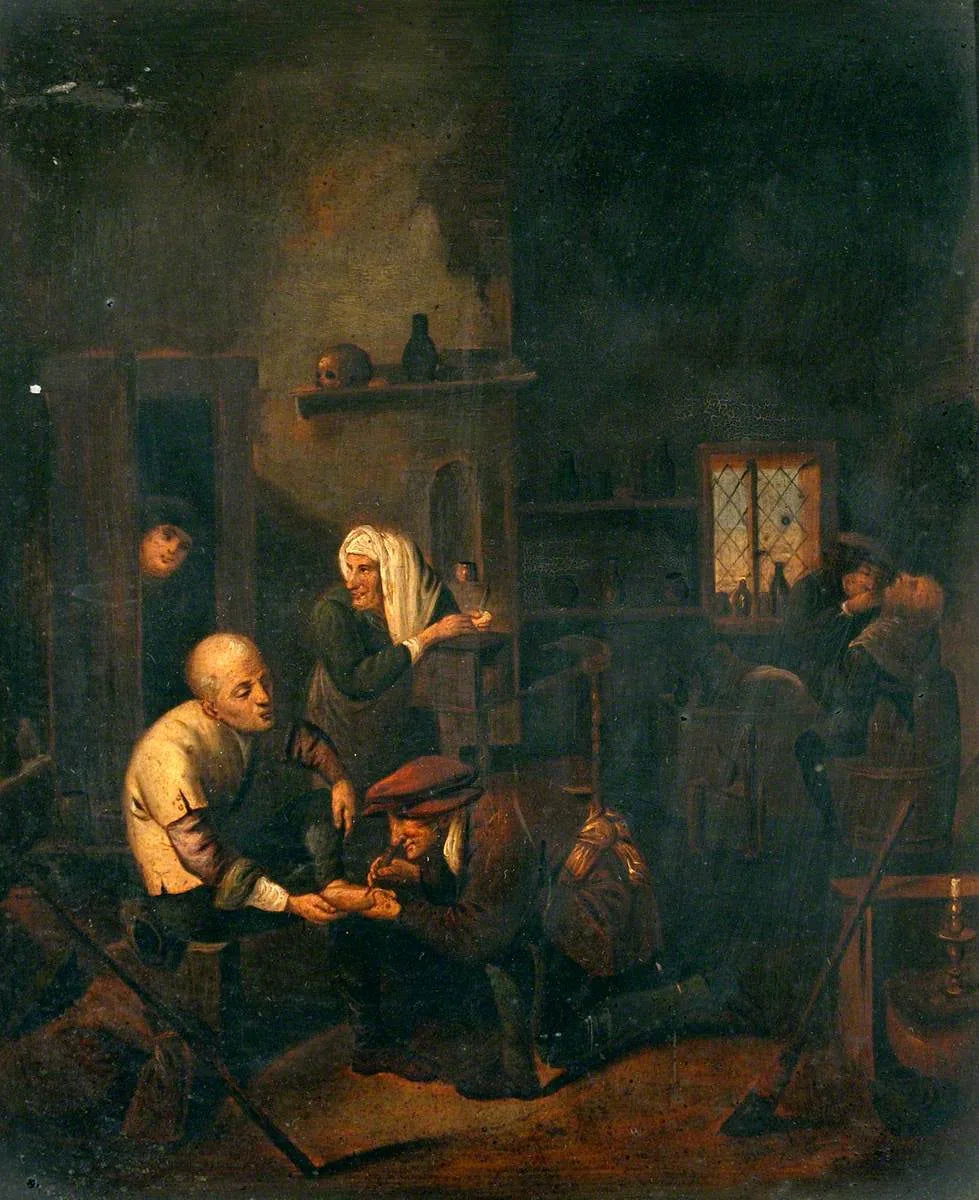 Un chirurgien soignant le pied d'un homme, et autres figures - Adriaen Brouwer image 1 tableau peint à l’huile sur toile