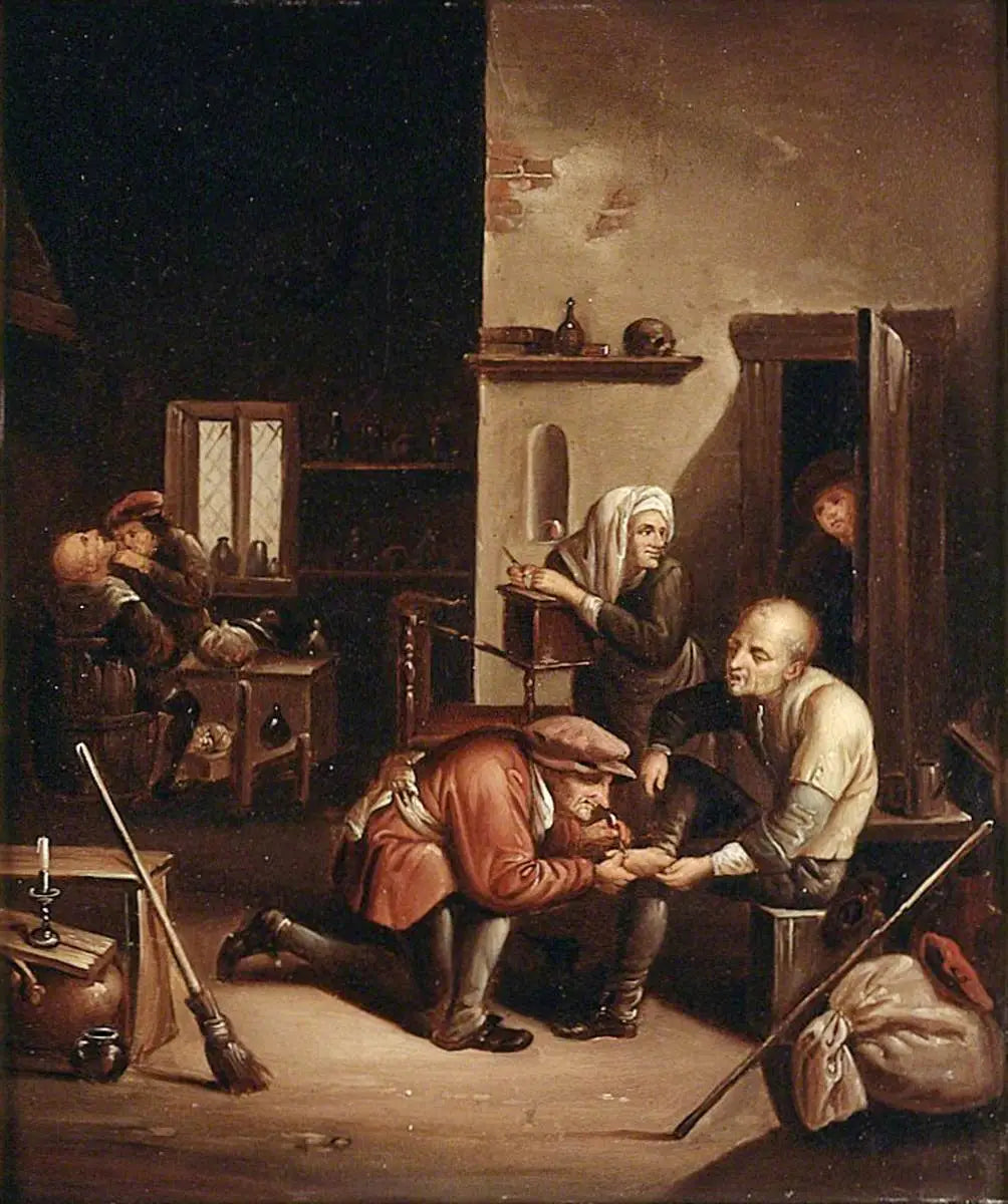 Un chirurgien soignant le pied d'un patient et un barbier rasant un homme - David Teniers le Jeune image 1 tableau peint à l’huile sur toile