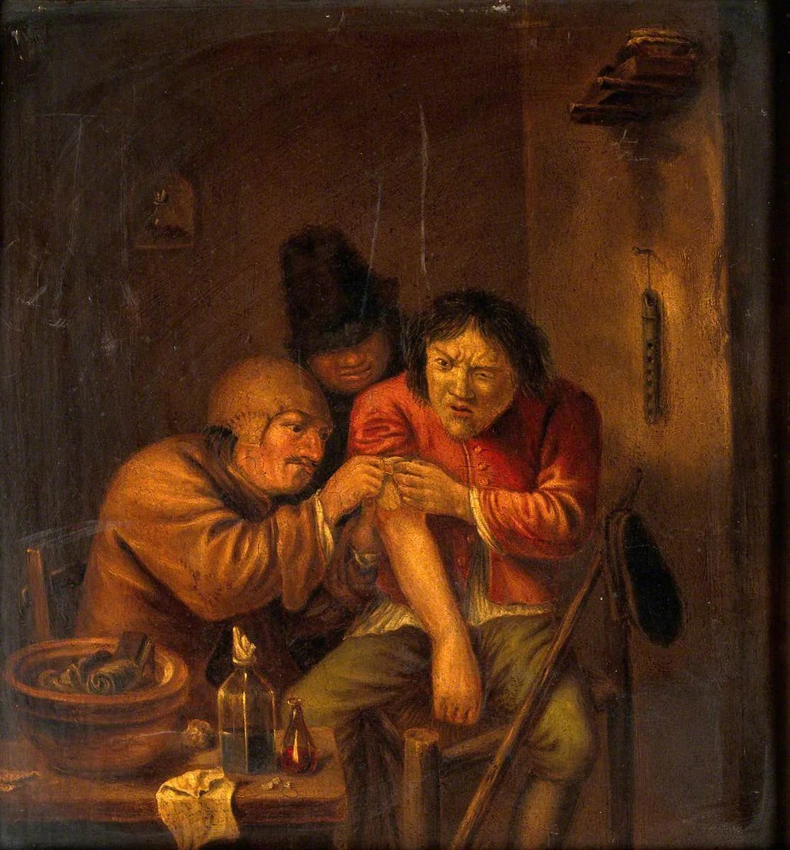 Un chirurgien soigne le bras d'un homme - Adriaen Brouwer image 1 reproduction d’œuvre d’art à l’huile