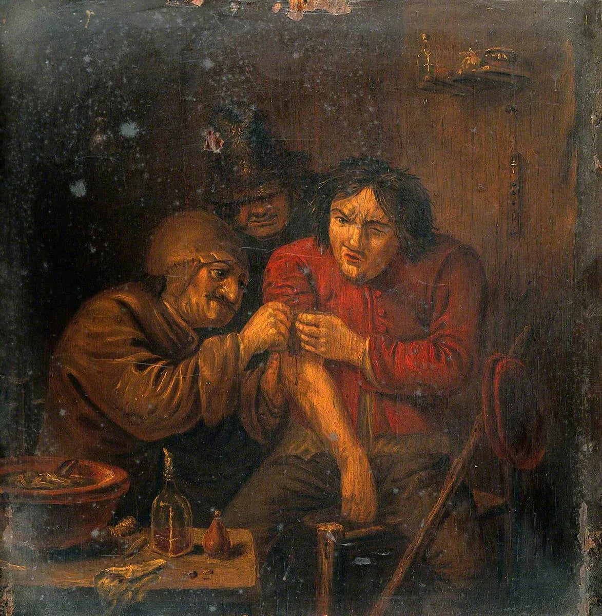 Un chirurgien soigne le bras d'un homme - Adriaen Brouwer image 1 reproduction de peinture à l’huile