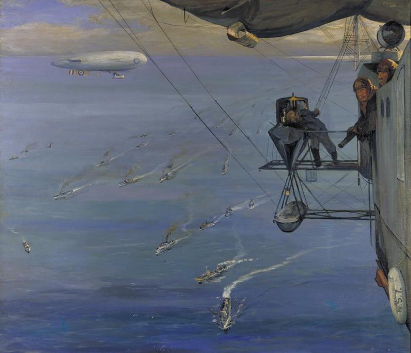 Un convoi, mer du Nord : vue depuis un dirigeable (NS 7) au large des côtes norvégiennes. - John Lavery image 1 copie de tableau peinte à la main