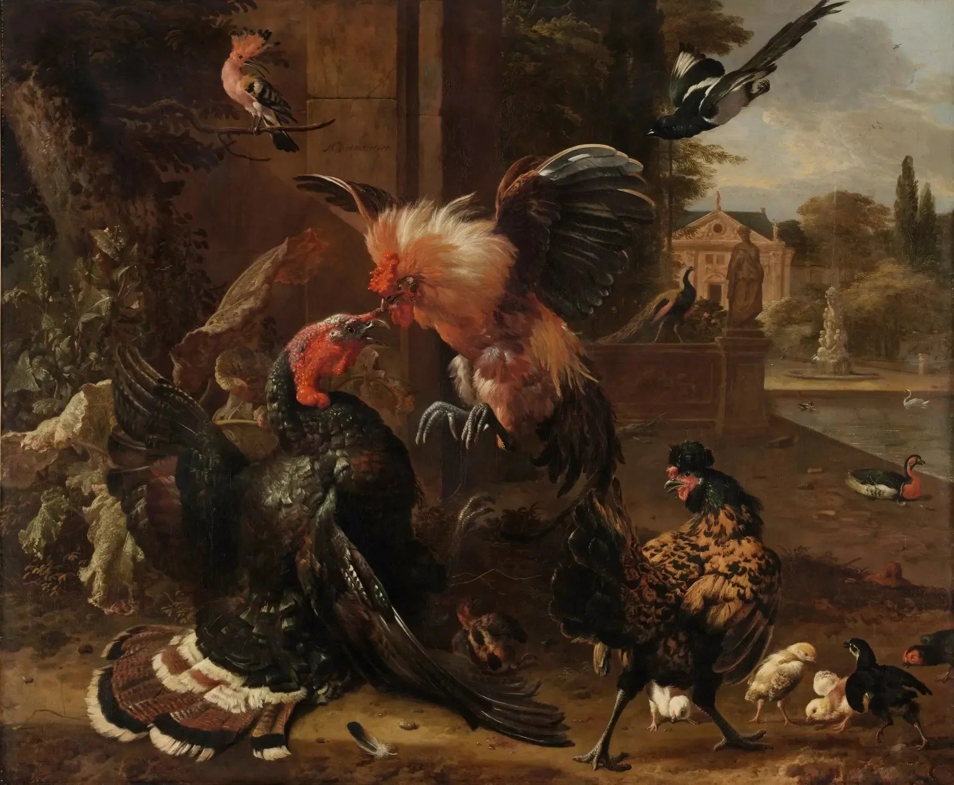 Un coq et une dinde se battent - Melchior de Hondecoeter image 1 reproduction réalisée par Alpha Reproduction