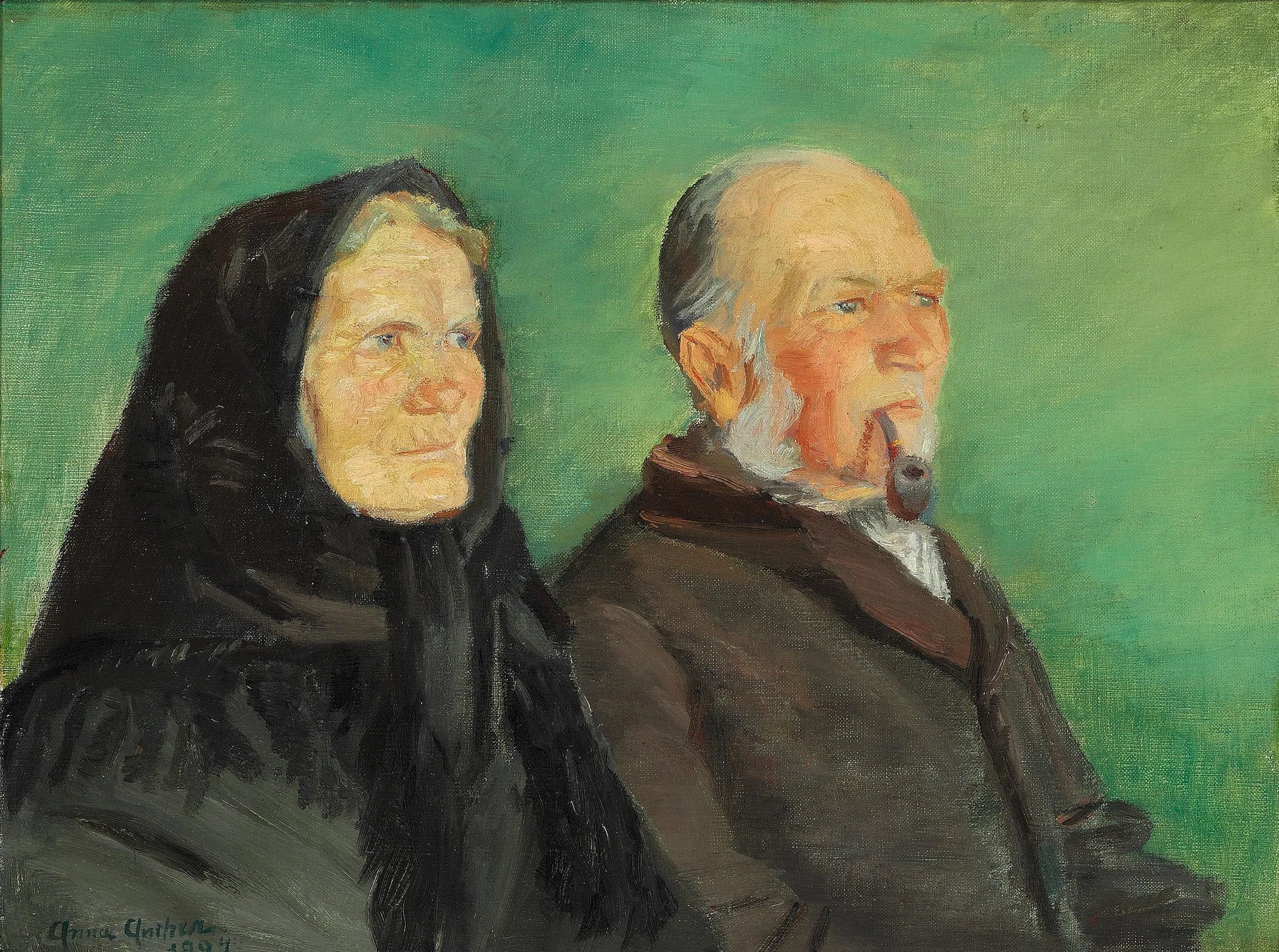 Un couple de Skagen fêtant ses noces d'or, sur fond de verdure. - Anna Ancher image 1 copie de tableau peinte à la main