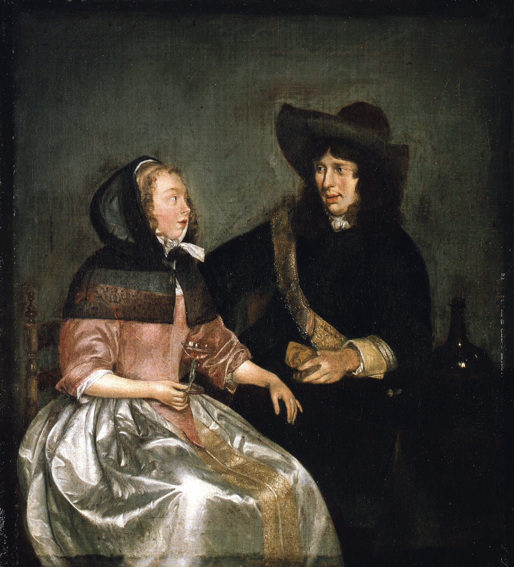 Un couple qui boit - Gerard ter Borch image 1 reproduction de peinture à l’huile