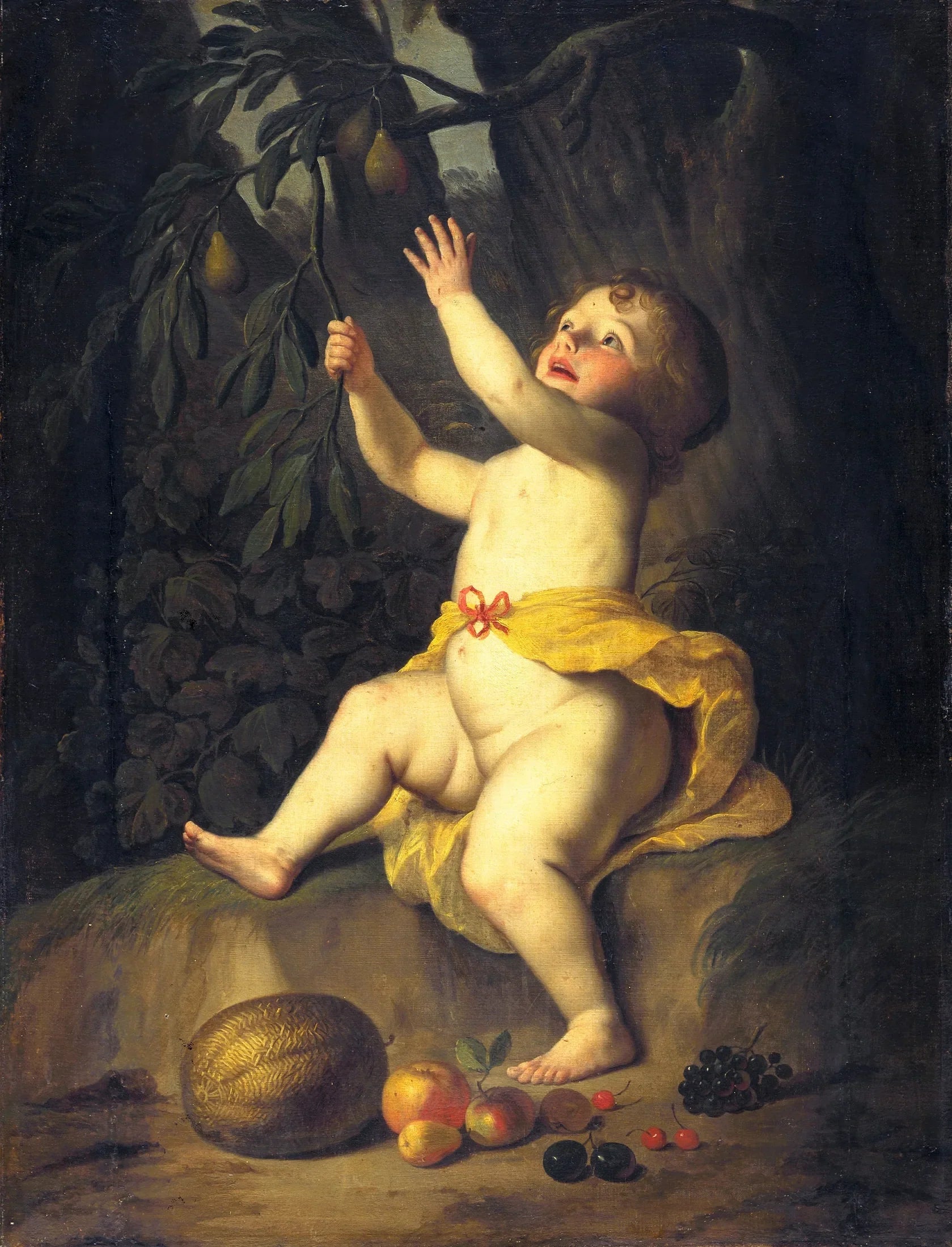 Un enfant cueillant des fruits - Gerrit van Honthorst image 1 reproduction de peinture à l’huile