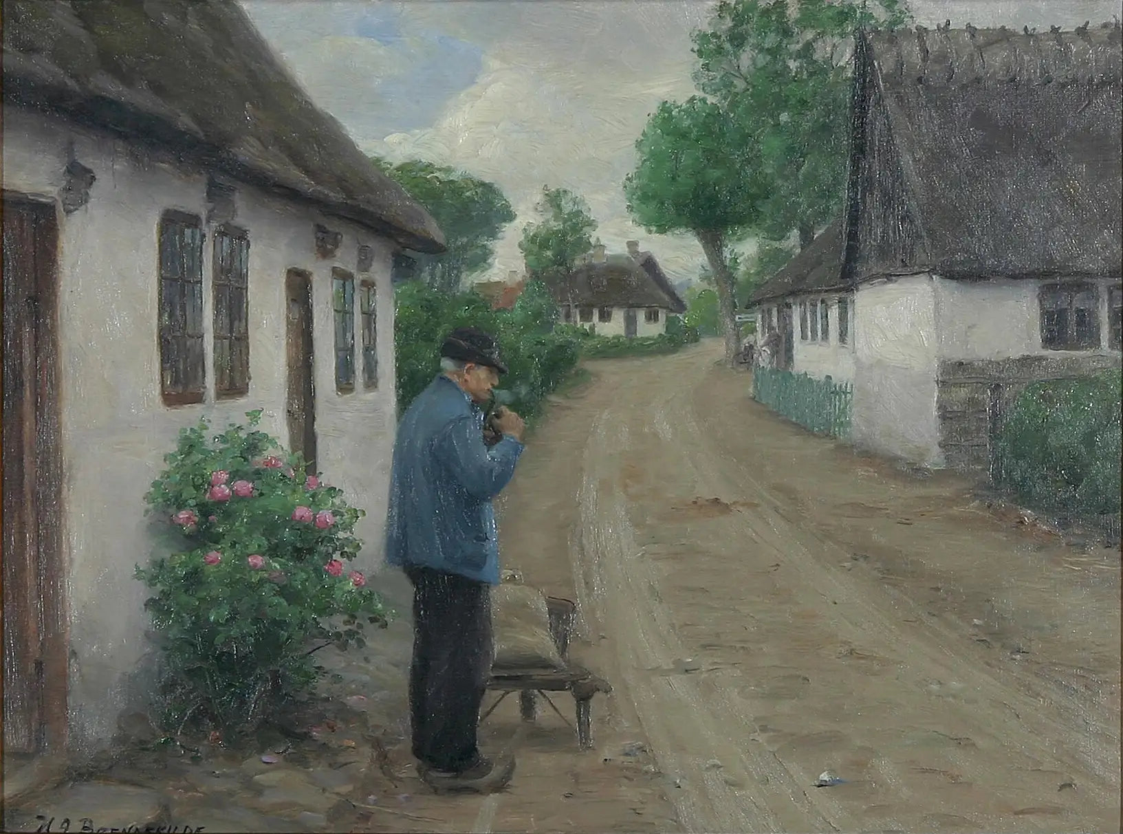 Un extérieur avec un homme en route vers le moulin. - H. A. Brendekilde image 1 copie de tableau peinte à la main