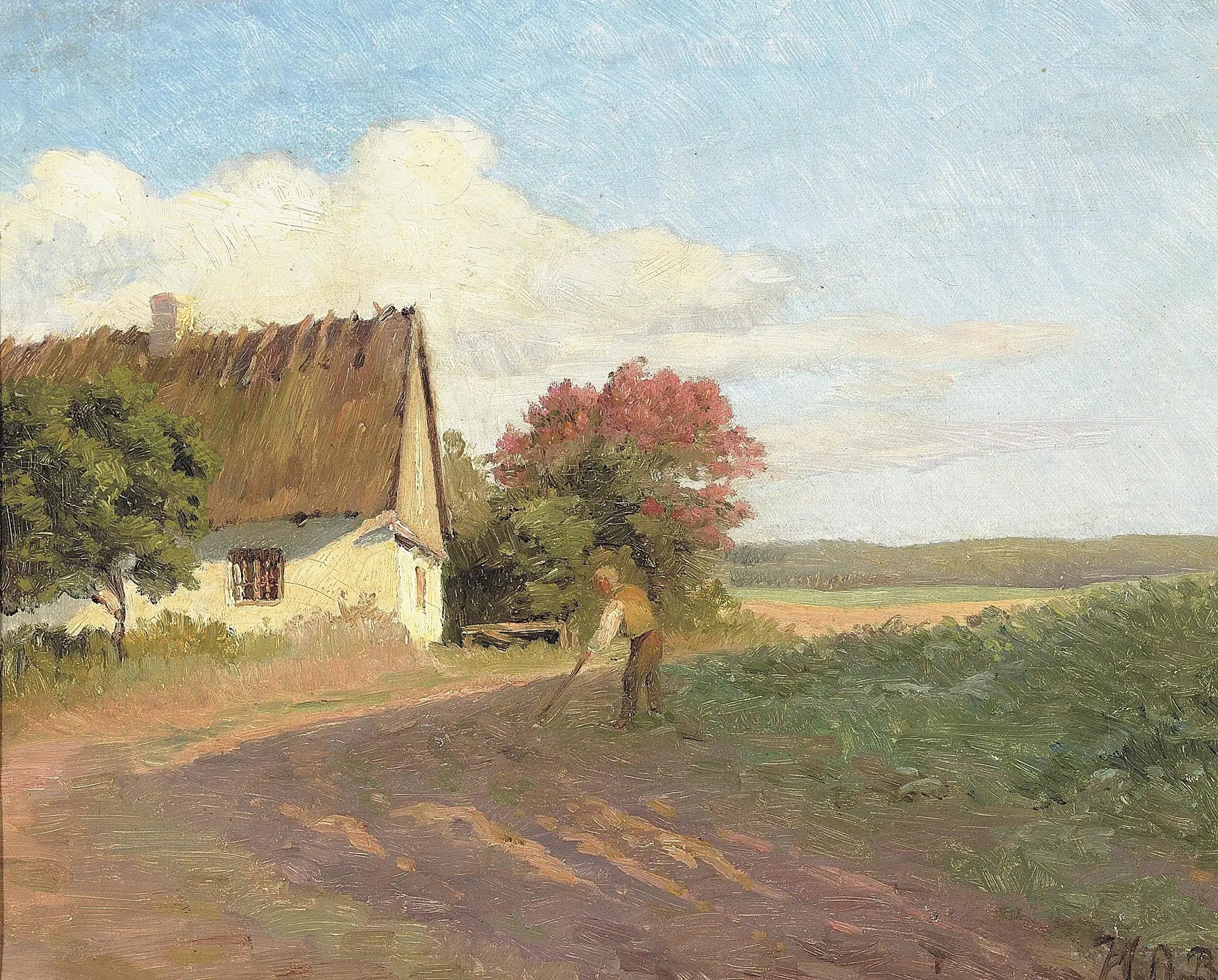 Un fermier travaillant dans un champ un jour d'été. - H. A. Brendekilde image 1 copie de tableau peinte à la main