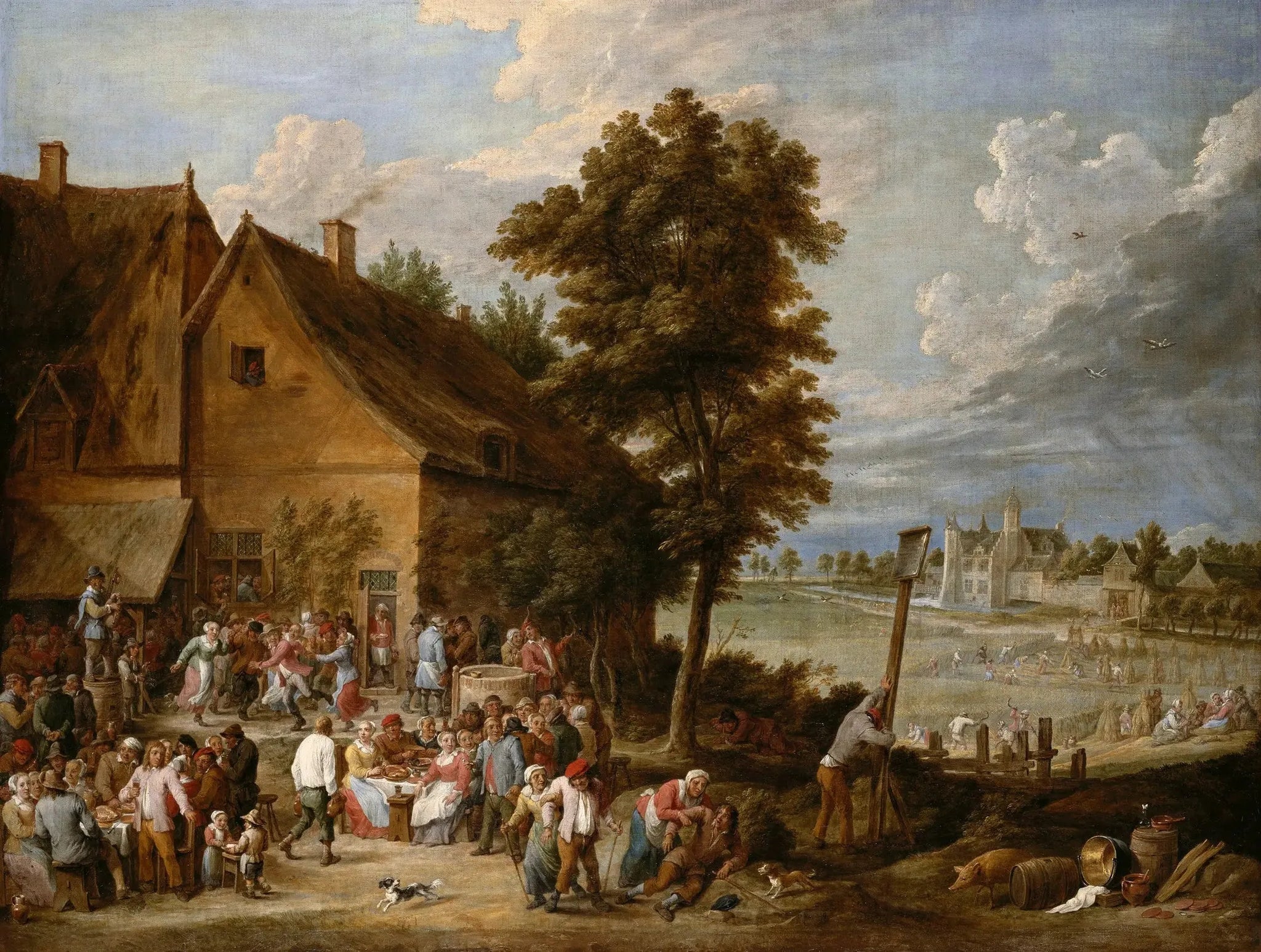 Un festin au temps des récoltes, avec la maison de Drij Toren en arrière-plan - David Teniers le Jeune image 1 reproduction de peinture à l’huile