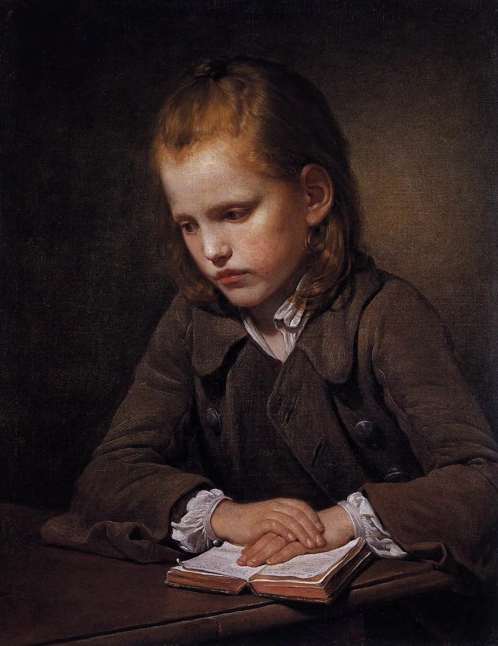 Un garçon avec un livre de leçons - Jean-Baptiste Greuze image 1 reproduction de peinture à l’huile