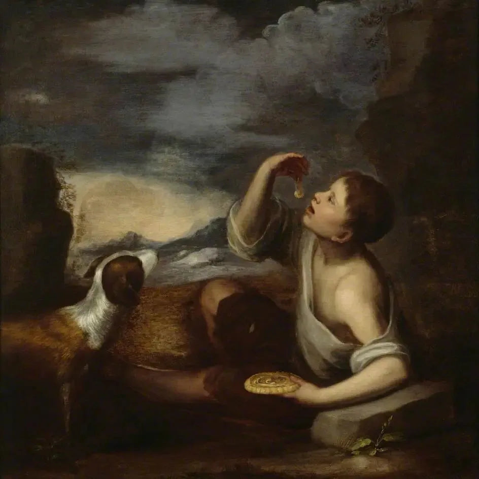 Un garçon espagnol avec un chien - Bartolomé Esteban Murillo image 1 copie peinte à la main à l’huile