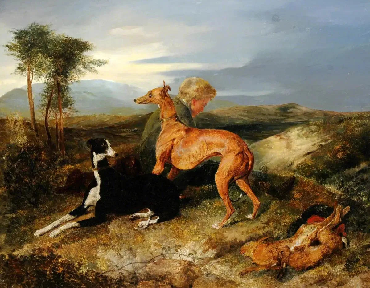 Un garçon et deux lévriers au repos - Edwin Henry Landseer image 1 reproduction réalisée par Alpha Reproduction