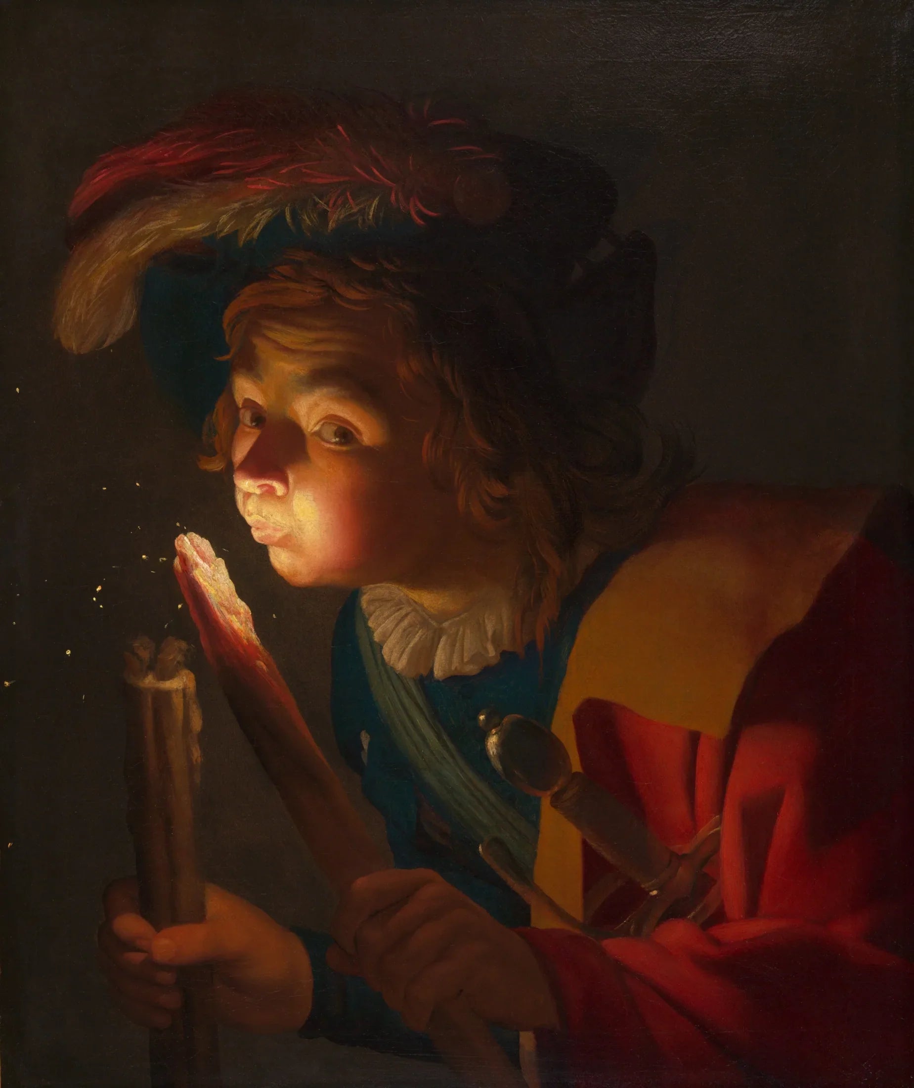 Un garçon soufflant sur un tison - Gerrit van Honthorst image 1 reproduction artisanale de tableau