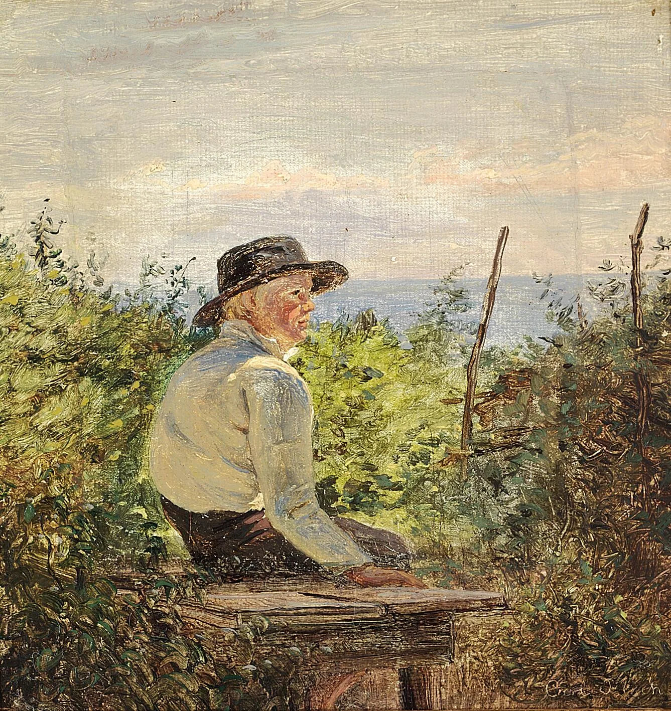 Un garçon sur un banc. - Carl Heinrich Bloch image 1 tableau peint à l’huile sur toile