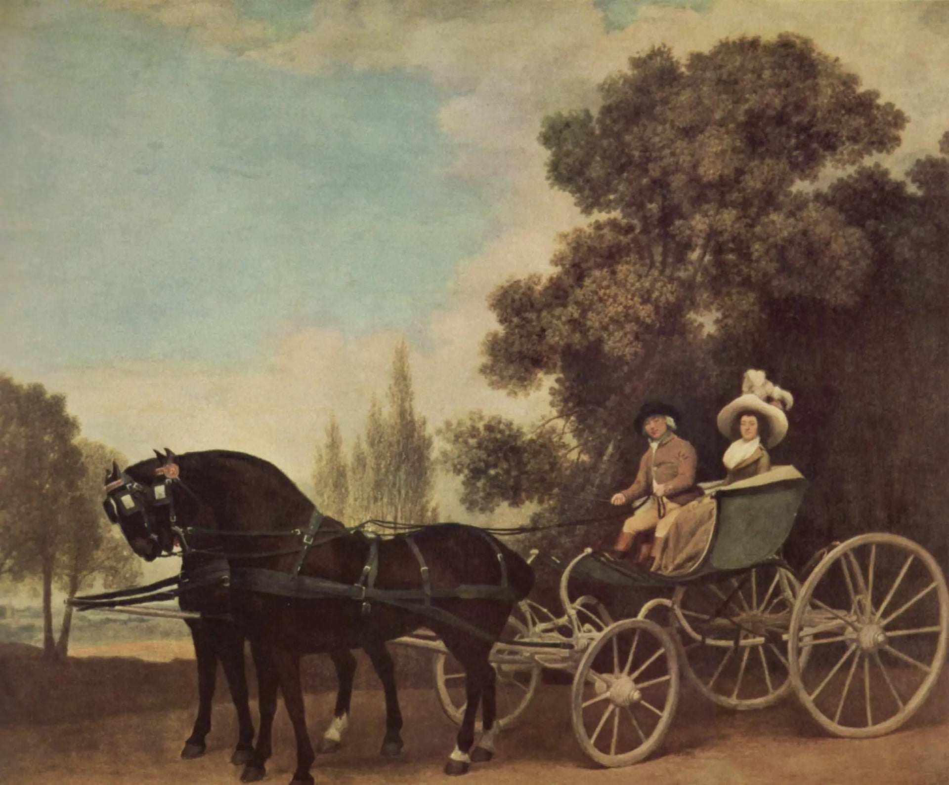 Un gentleman conduisant une dame dans une phaéton - George Stubbs image 1 tableau peint à l’huile sur toile