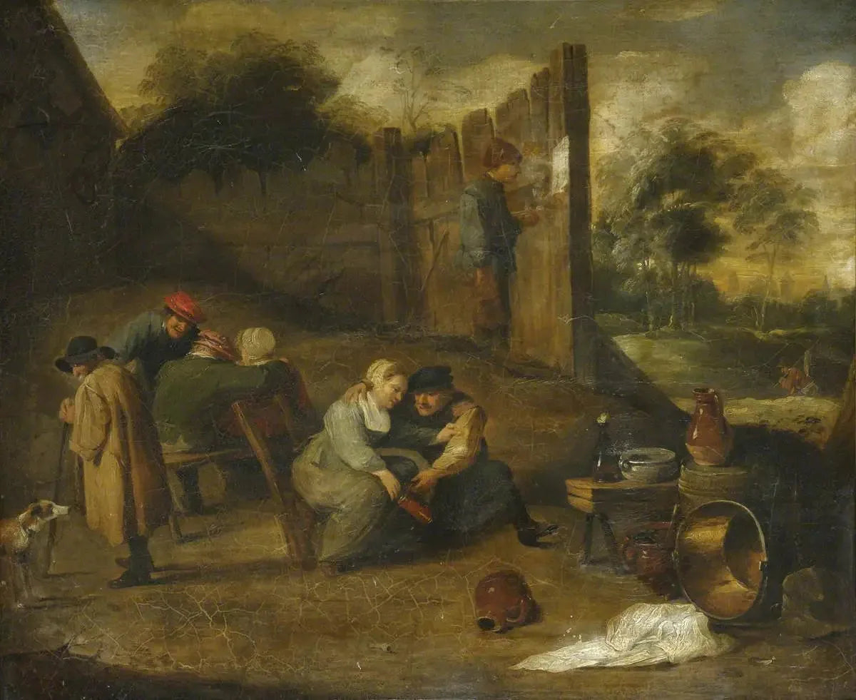 Un groupe de paysans devant une taverne - David Teniers le Jeune image 1 reproduction de peinture à l’huile