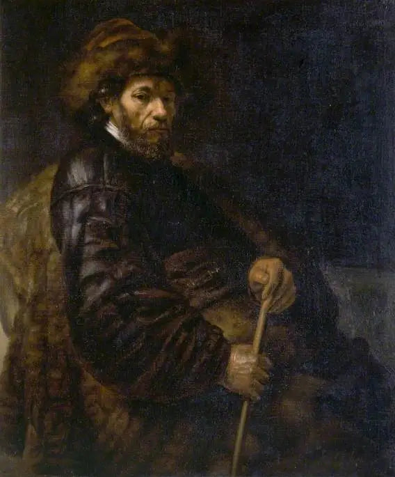 Un homme assis avec un bâton - Rembrandt