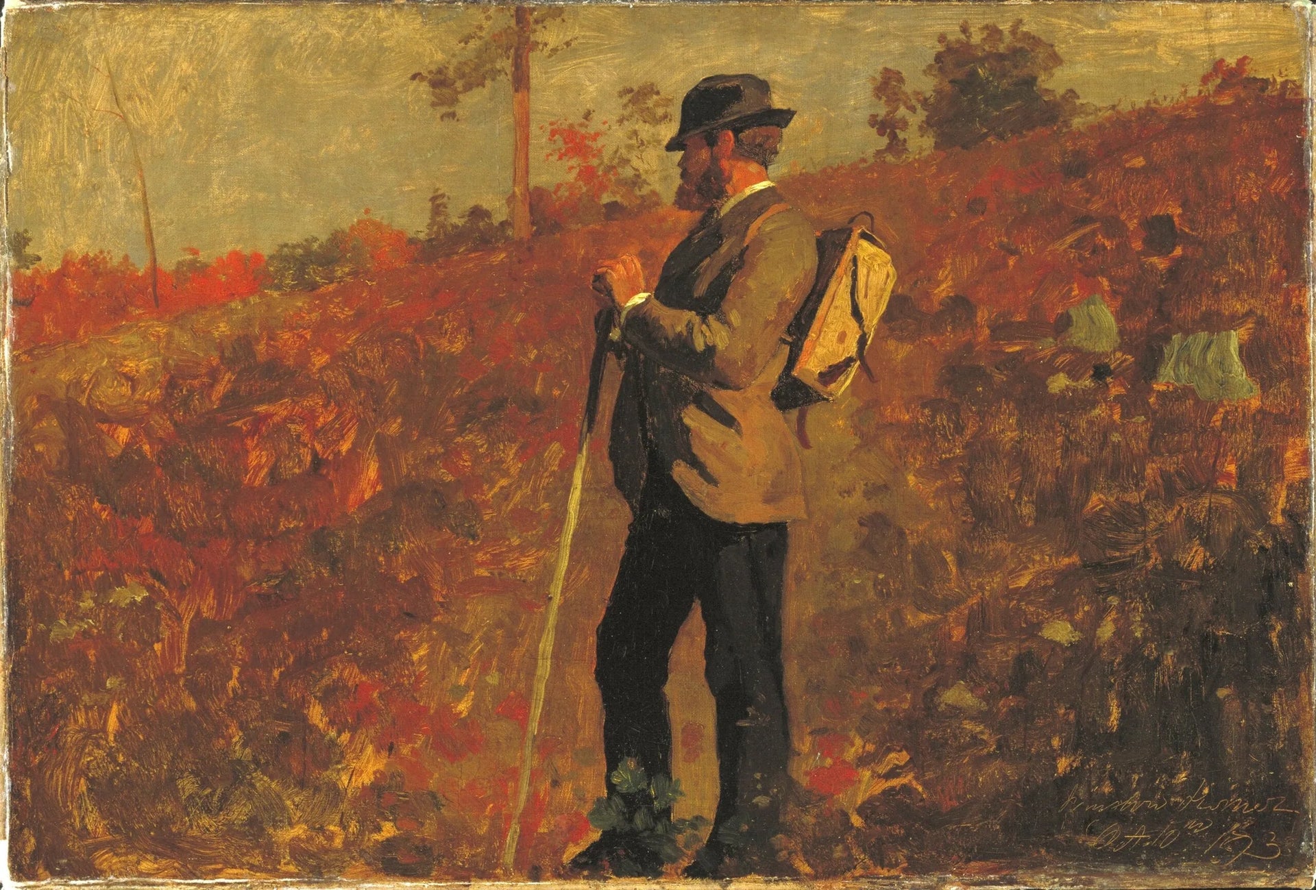 Un homme avec un sac à dos - Winslow Homer image 1 reproduction artisanale de tableau