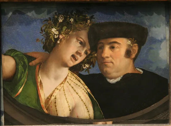 Un homme embrassant une femme - Dosso Dossi image 1 reproduction de peinture à l’huile