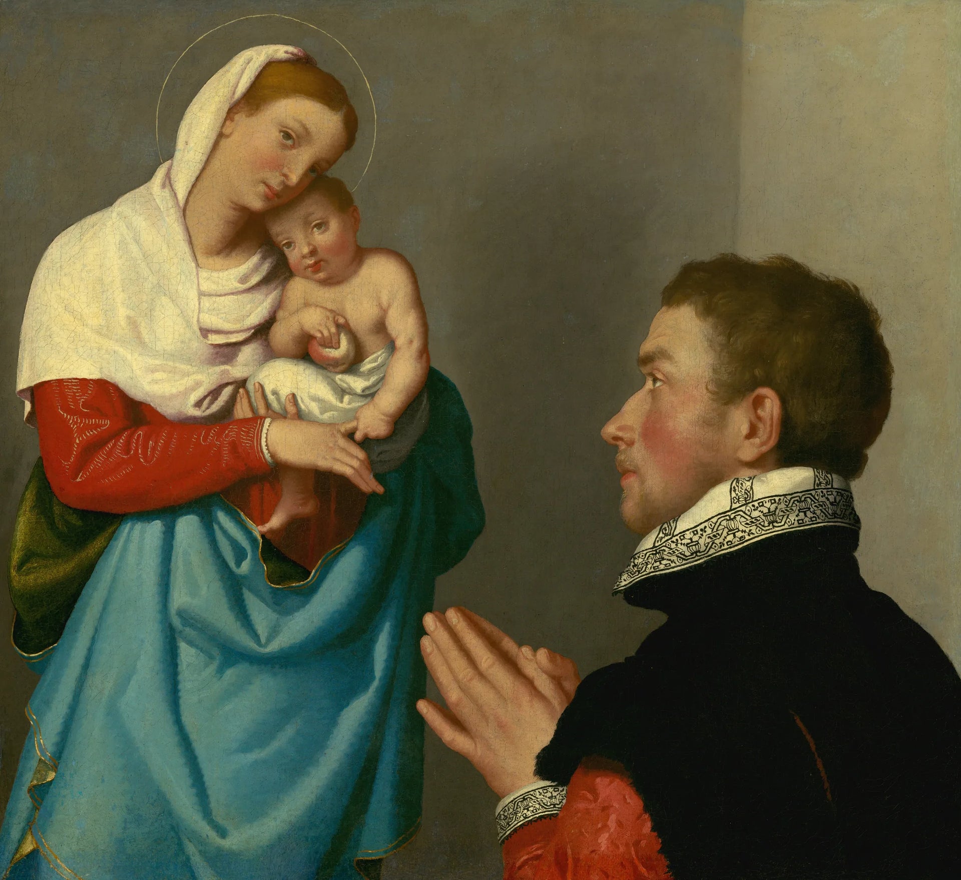 Un homme en adoration devant la Vierge Marie - Giovanni Battista Moroni image 1 copie peinte à la main à l’huile