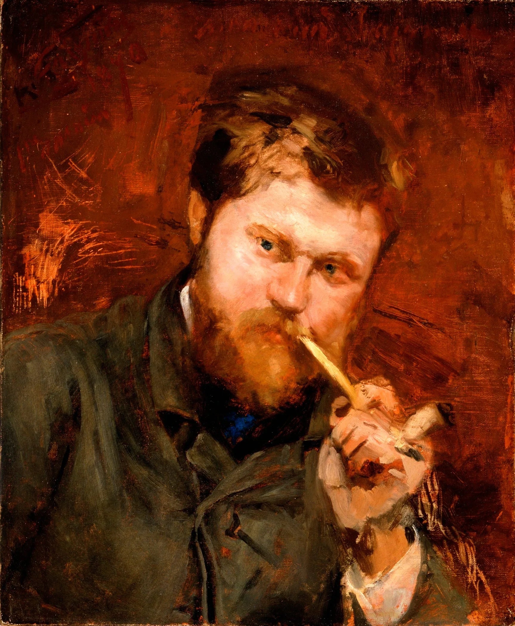 Un homme fume la pipe - Alexandre Falguière image 1 reproduction d’œuvre d’art à l’huile
