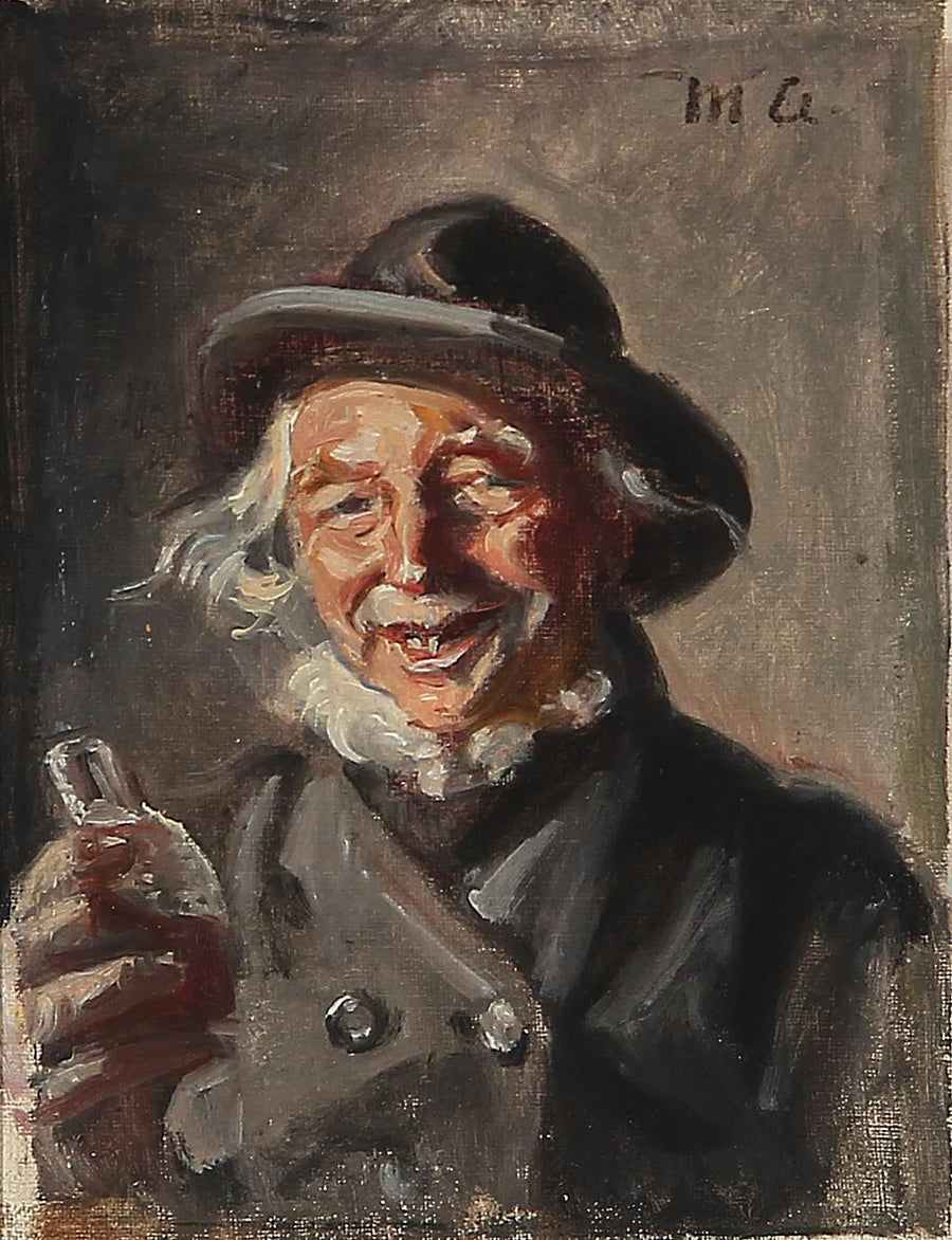 Un homme heureux tenant une bouteille. - Michael Peter Ancher