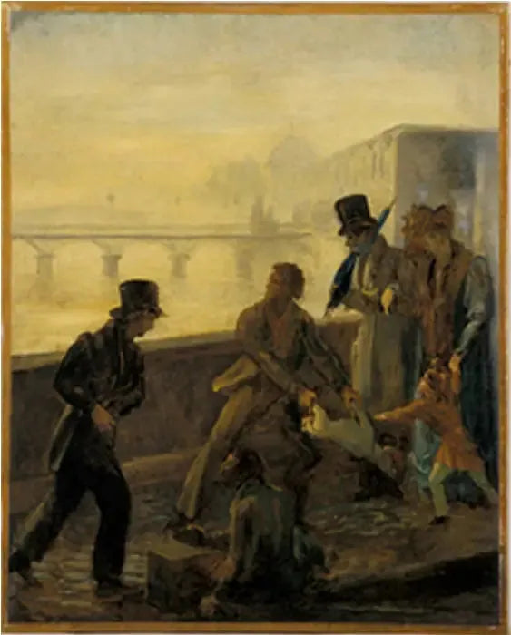 Un homme jetant son chien à l'eau - Honoré Daumier image 1 tableau peint à l’huile sur toile