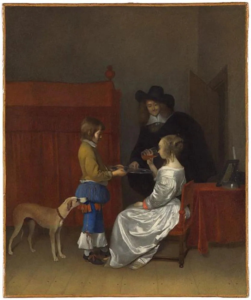 Un homme offre un verre de vin à une dame - Gerard ter Borch