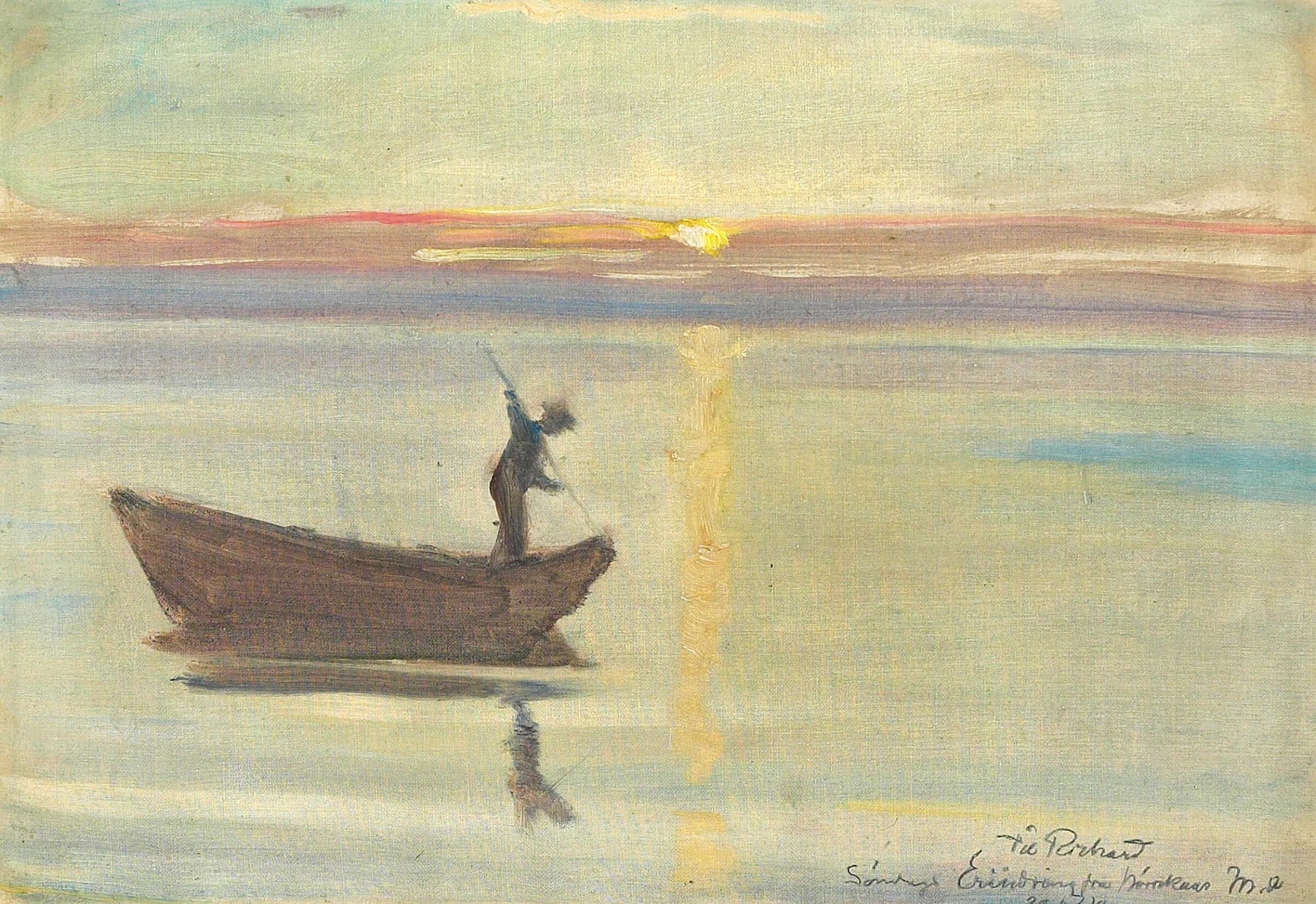 Un homme pêchant des anguilles au harpon. - Michael Peter Ancher image 1 reproduction d’œuvre d’art à l’huile