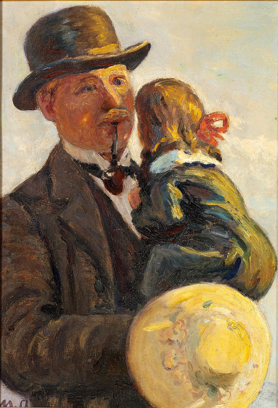 Un homme portant un enfant et fumant la pipe. - Michael Peter Ancher