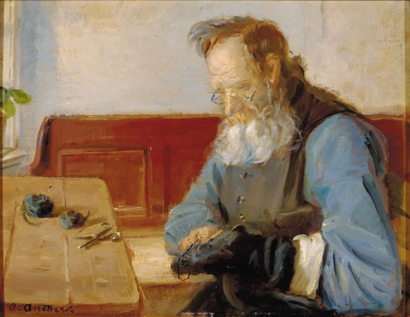 Un homme répare des chaussettes - Anna Ancher