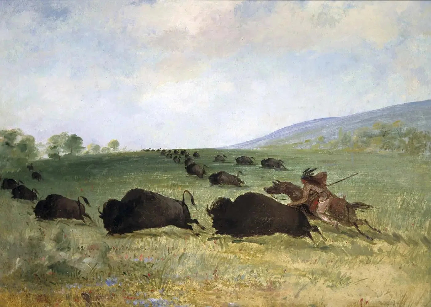Un Indien Osage lance un buffle - George Catlin image 1 copie de tableau peinte à la main