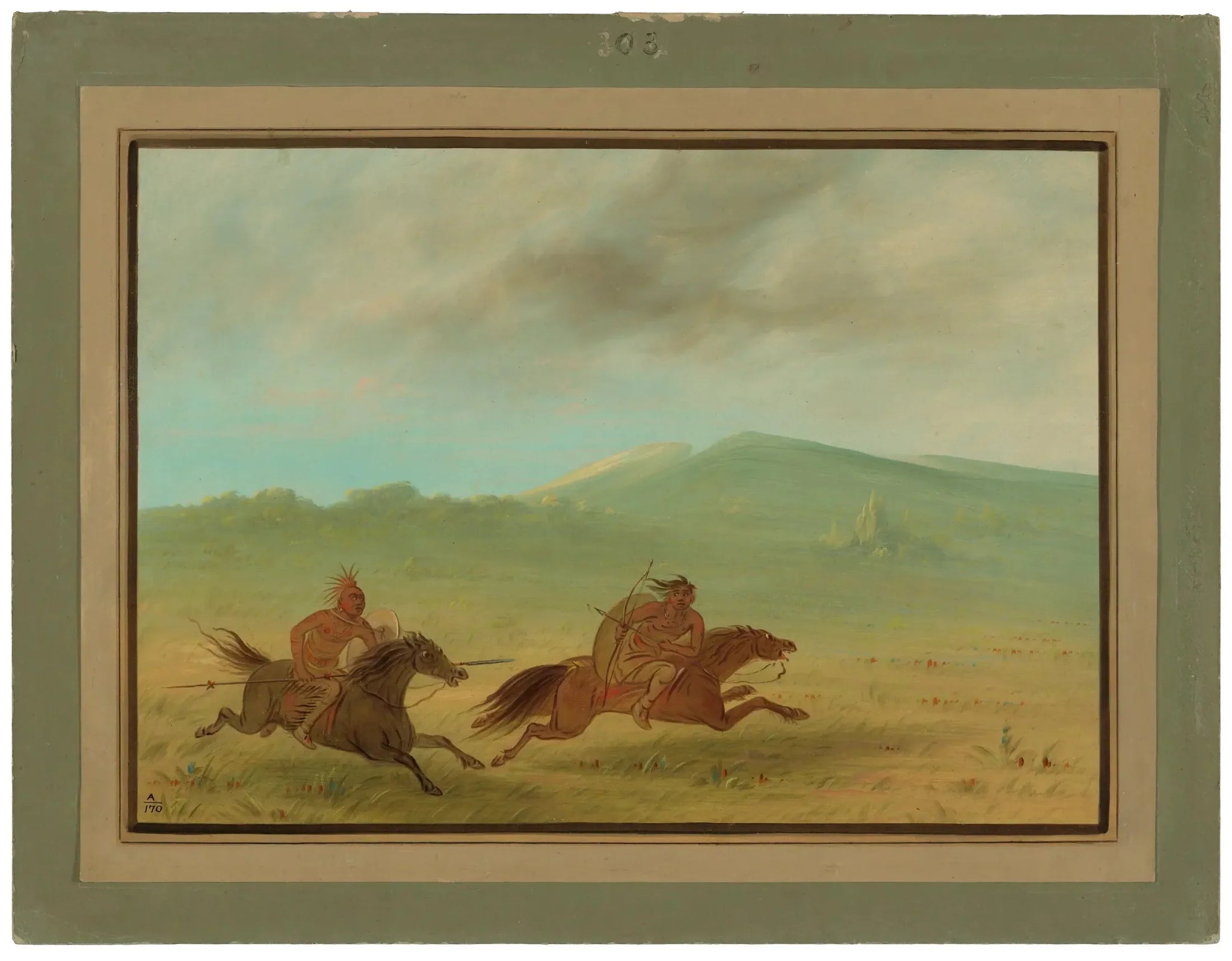 Un Indien Osage poursuivant un Camanchee - George Catlin image 1 copie de tableau peinte à la main