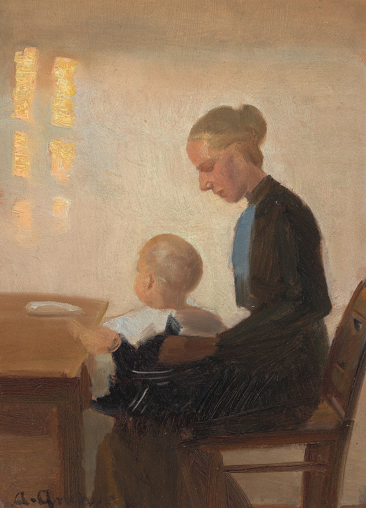 Un intérieur avec une mère et son enfant. - Anna Ancher image 1 reproduction artisanale de tableau