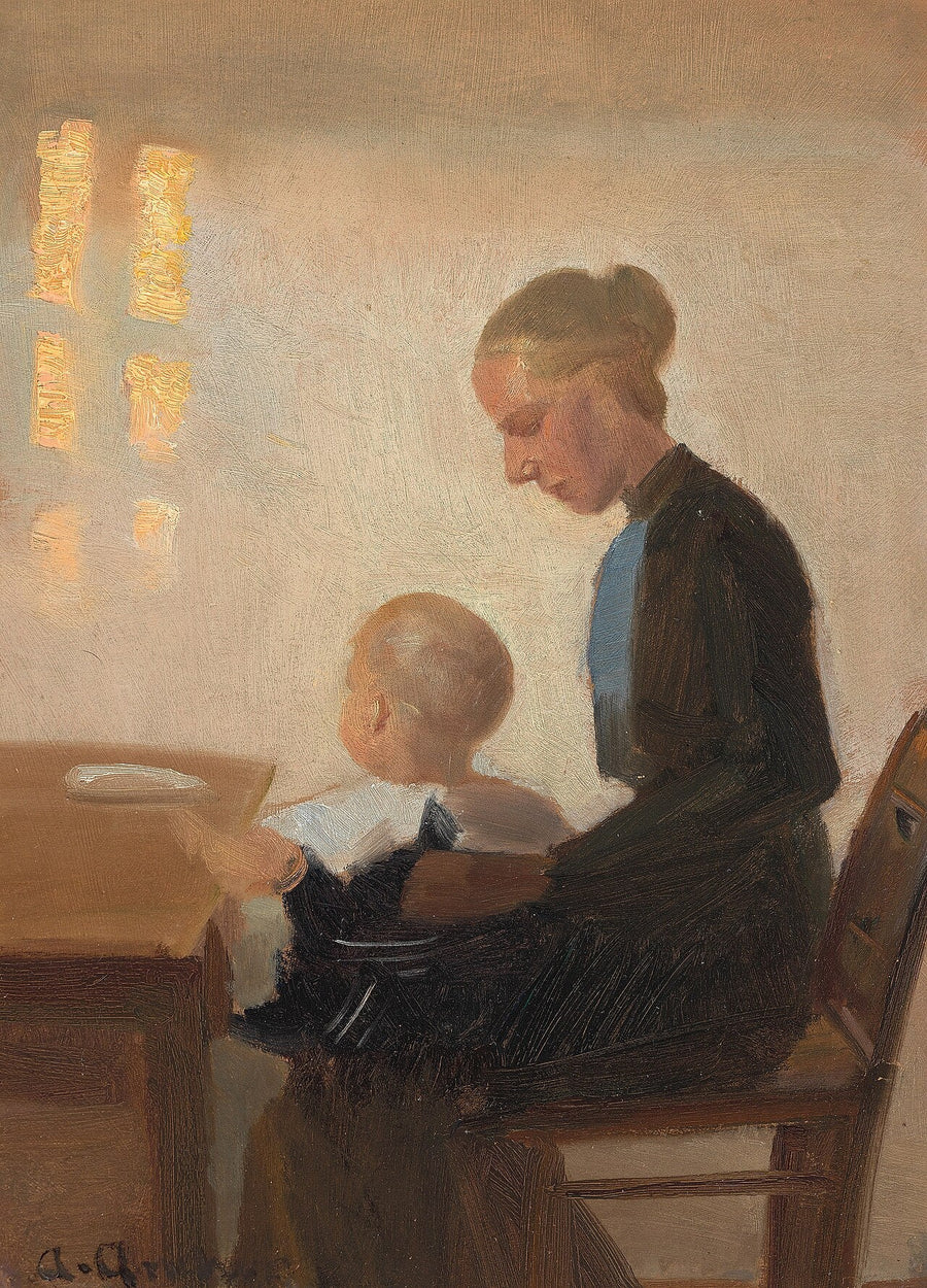 Un intérieur avec une mère et son enfant. - Anna Ancher
