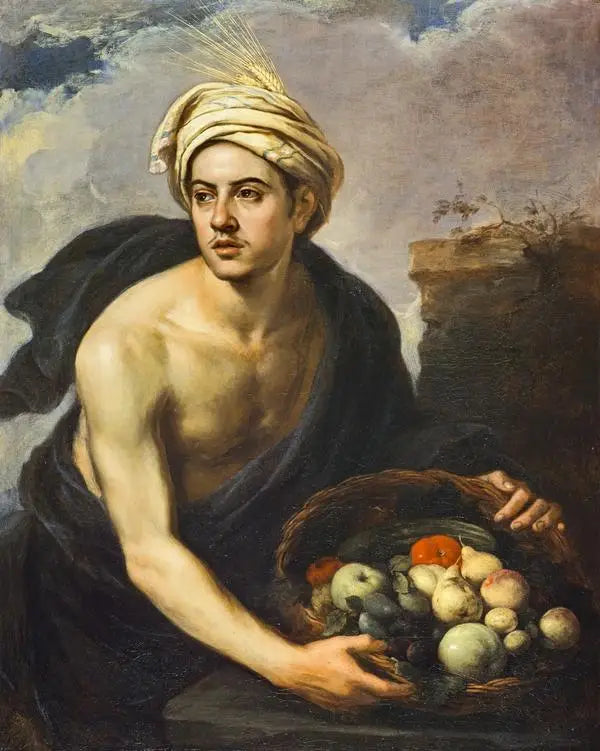Un jeune homme avec un panier de fruits (personnification de « l'été ») - Bartolomé Esteban Murillo image 1 tableau peint à l’huile sur toile